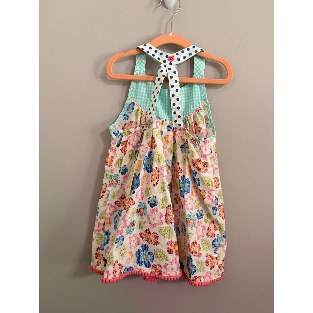 Cute Girly Floral Dress Twirl Ruffle Gingham Halter Neck Kids‎ Size 8 - Picture 3 of 4